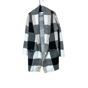 RD Style Black & Gray Plaid Open-Front Cardigan Sweater